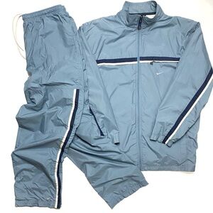 Vintage Nike Sportswear Lined Baby Blue Windbreaker Tracksuit Jacket & Pants XL